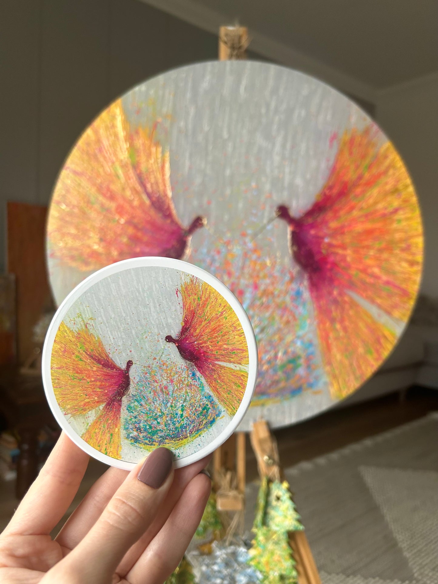 Joyful Birds Ceramic Coaster