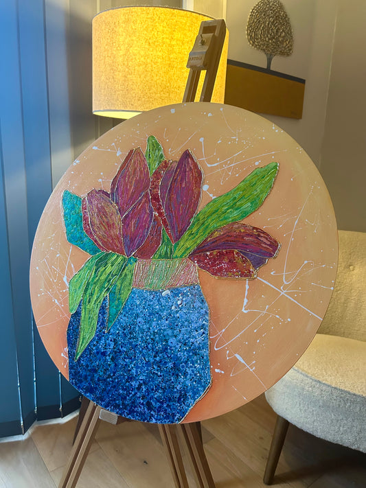 Floral Painting Circular Board